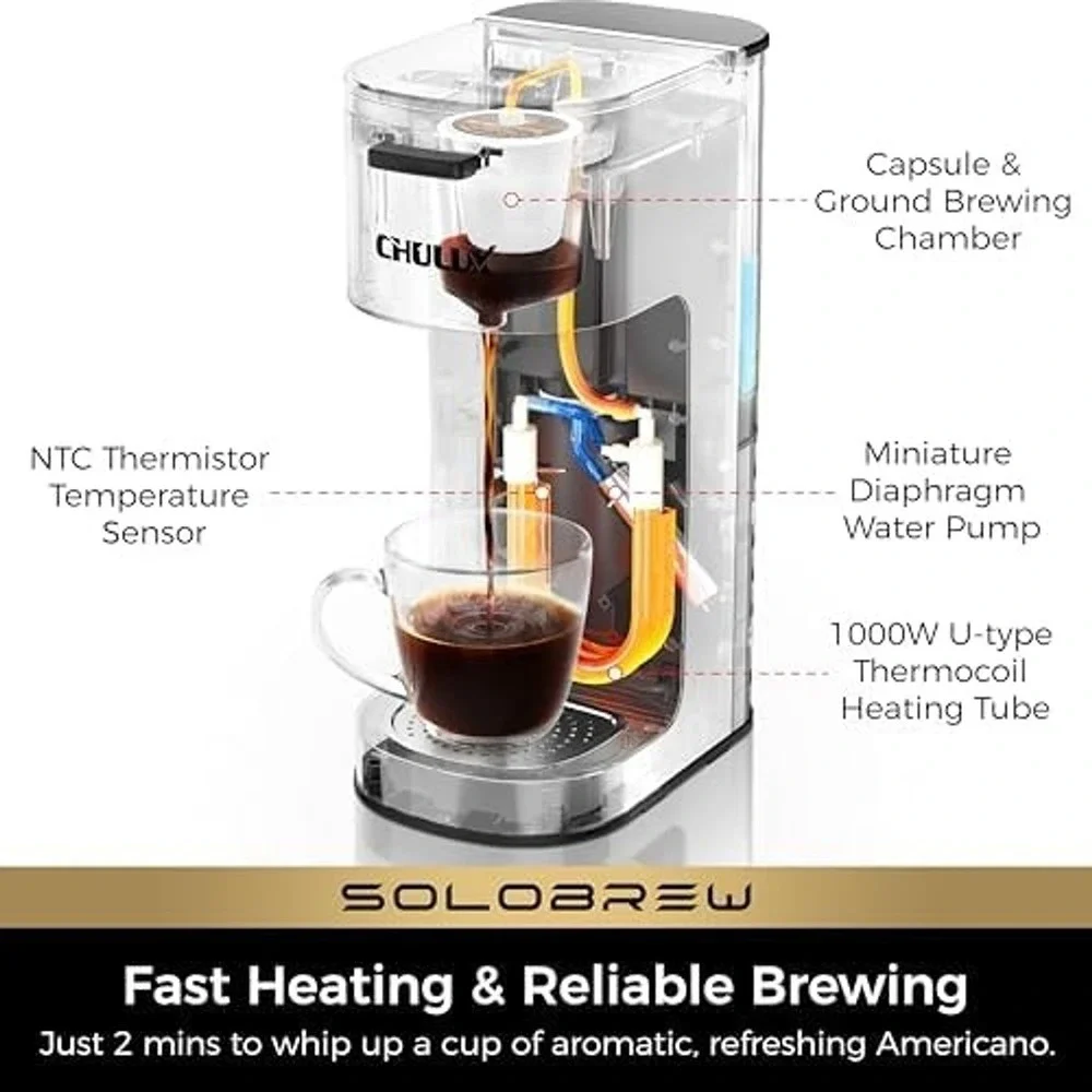 CHULUX Single Serve Coffee Maker SOLOBREW 2-in-1 Capsule & Ground Coffee Machine